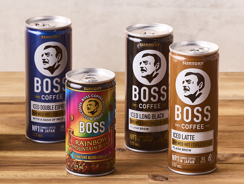 Different BOSS flavours on a wooden table