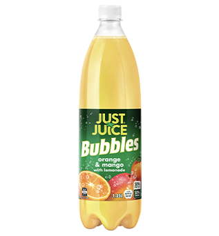 Bottle of Just Juice Bubbles Orange & Mango