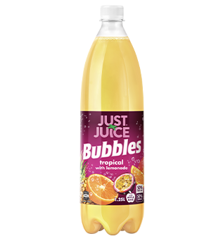 Bottle of Just Juice Bubbles Tropical