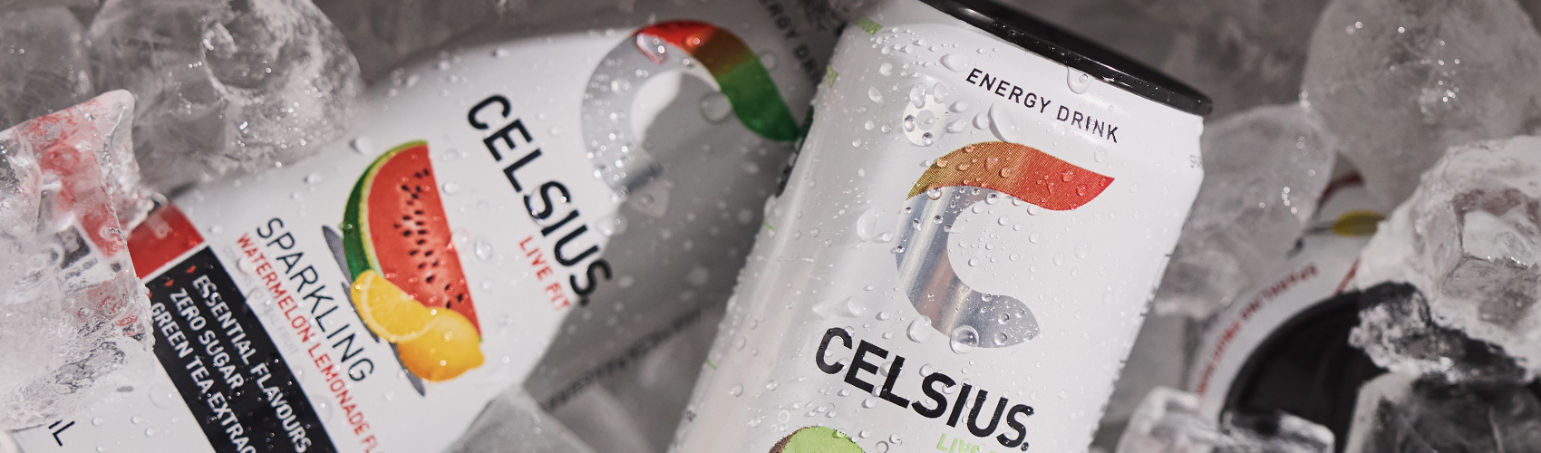 Cans of Celsius in ice.