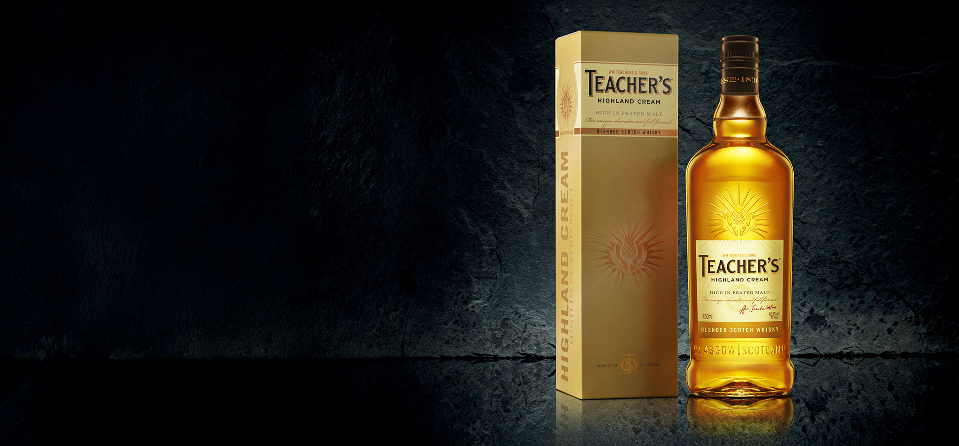 A bottle and box of Teacher's whisky