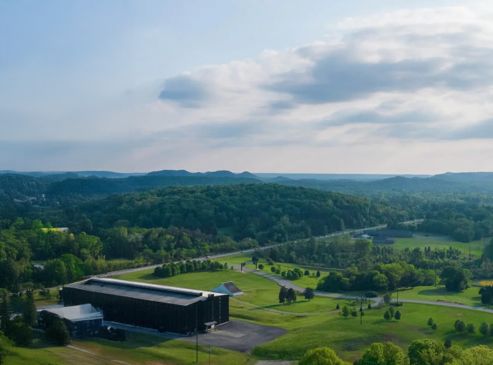 Birds eye view of woodlands and brewery